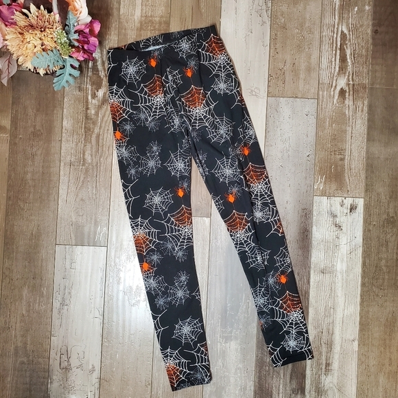 Just One Women's Halloween Leggings Black Orange Spiderwebs Size Small/Medium - Picture 10 of 15